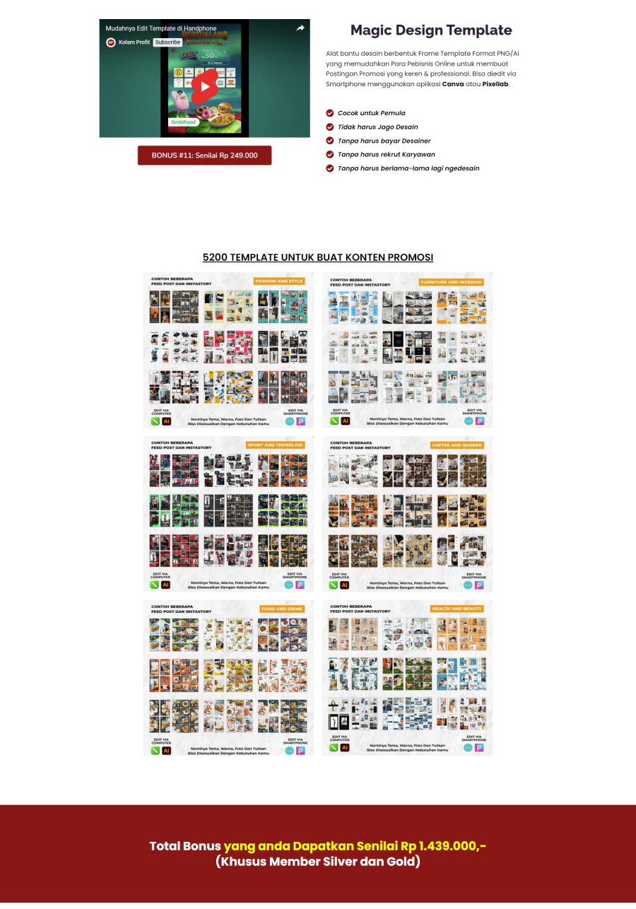  Bonus 5200 Template Senilai Rp 249.000,-